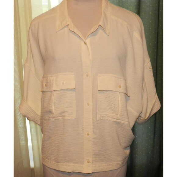 Worthington size 3X textured stretch blend poly soft vanilla buttoned top plus - Picture 1 of 4